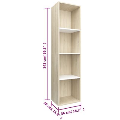 vidaXL Библиотека/ТВ шкаф, бяло и дъб сонома, 36x30x143 см, ПДЧ