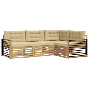 vidaXL Комплект дивани за открито 5 pcs Бяло и Бежово Полиестер