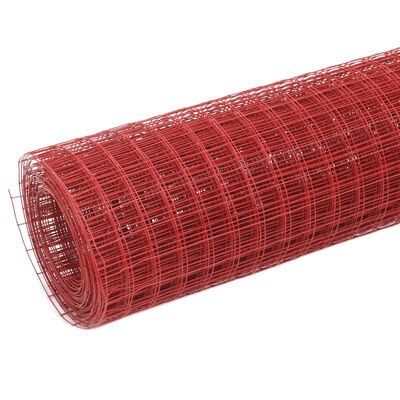 vidaXL Кокошкарска мрежа, стомана с PVC покритие, 10x1,5 м, червена