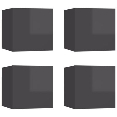 vidaXL ТВ шкафове за стенен монтаж, 4 бр, сив гланц, 30,5x30x30 см
