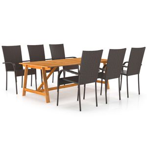 vidaXL Градински трапезен комплект, 7 части, кафяв