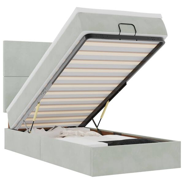 vidaXL Османска легло с матраци и LED, светлосиво, 90x200 см, кадифе