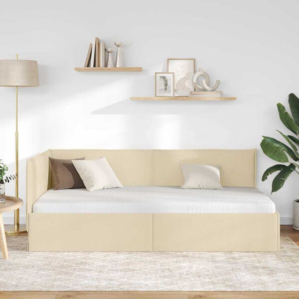 vidaXL Ъглова рамка за легло с таблото Крем 90 x 200 cm текстил