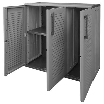 vidaXL Градински шкаф за съхранение, сиво и черно, 102x37x84 см, PP
