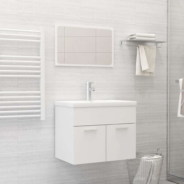 vidaXL Комплект мебели за баня, бял, инженерно дърво