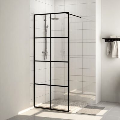 vidaXL Стена за душ с прозрачно ESG стъкло, 80x195 см, черна