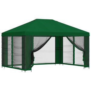 vidaXL Градинска беседка със стени 4 &times; 3 m Зелено Полиестер и стомана
