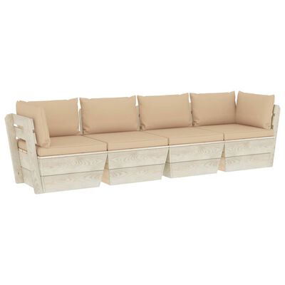 vidaXL Градински 4-местен палетен диван възглавници импрегниран смърч