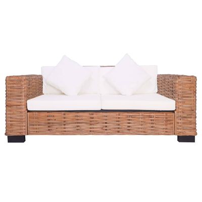 vidaXL 2-местен градински диван, естествен ратан