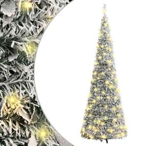 vidaXL Изкуствена коледна елха с флокиран сняг, 150 LED лампи, 180 см