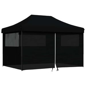 vidaXL Сгъваема парти шатра pop-up с 4 странични стени черна