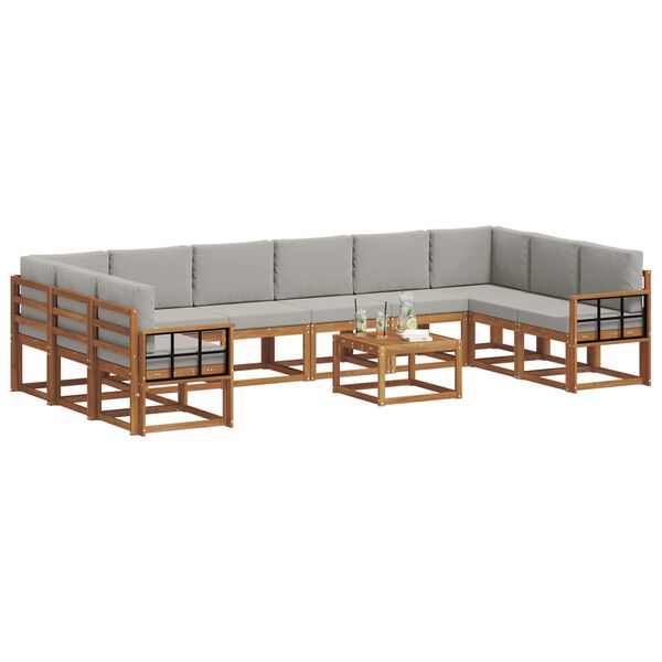 vidaXL Комплект дивани за открито 11 pcs Естествено и светло сиво