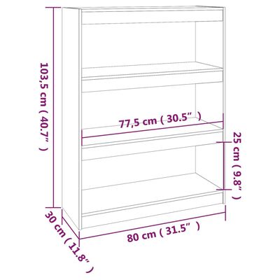vidaXL Библиотека/разделител за стая, бяла, 80x30x103,5 см, бор масив