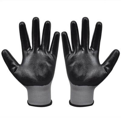 vidaXL Работни ръкавици, от нитрил, 24 чифта, сиво и черно, размер 8/M