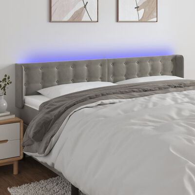 vidaXL LED горна табла за легло, светлосива, 163x16x78/88 см, кадифе