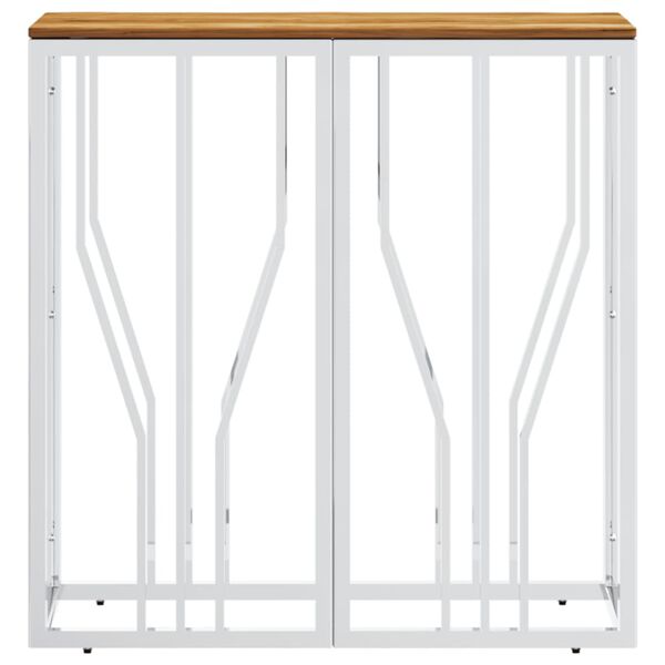 vidaXL Конзолна маса, сребриста, неръждаема стомана и дърво масив