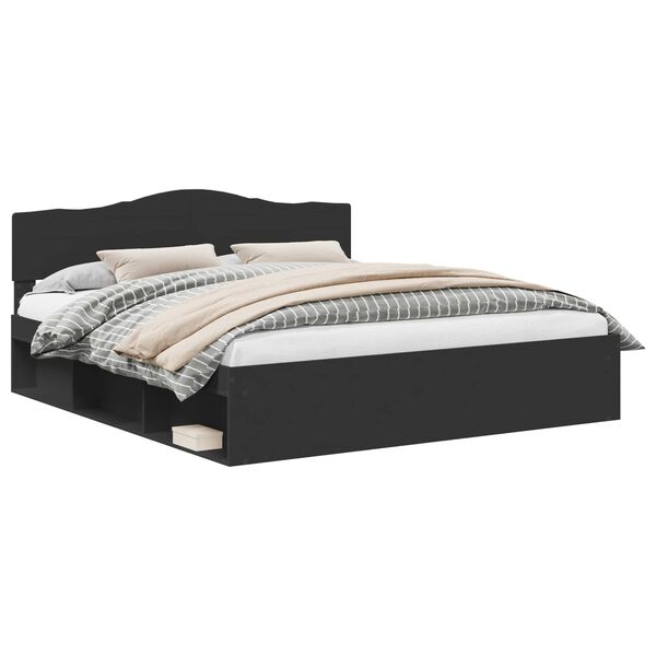 vidaXL Рамка за легло Черно 200 x 200 cm Солидно борово дърво