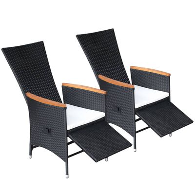 vidaXL Накланящи градински столове с възглавници 2 бр полиратан черни