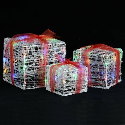 vidaXL Декоративни акрилни коледни подаръчни кутии, 3 бр, многоцветни