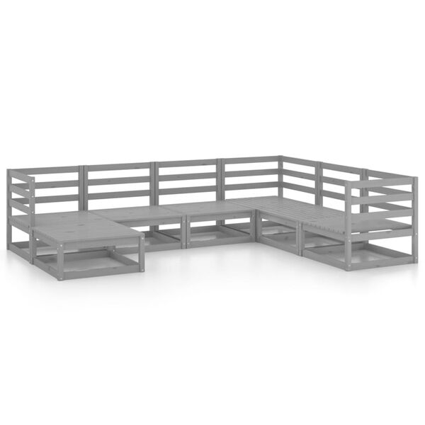 vidaXL Градински лаундж комплект, 7 части, сив, бор масив