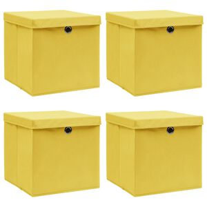 vidaXL Кутии за съхранение с капаци 4 бр жълти 32x32x32 см плат