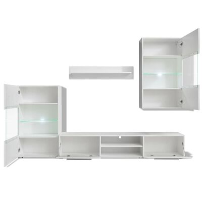 vidaXL ТВ комплект шкафове, 5 части, с LED осветление, бял
