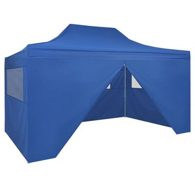 vidaXL Сгъваема шатра с 4 странични стени, 3х4,5 м, синя