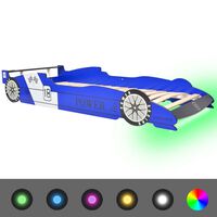 vidaXL Детско легло “състезателна кола“, LED лента, 90x200 cм, синьо