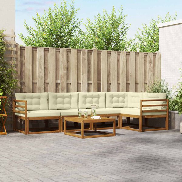 vidaXL Комплект дивани за открито 6 pcs Натурален и Крема