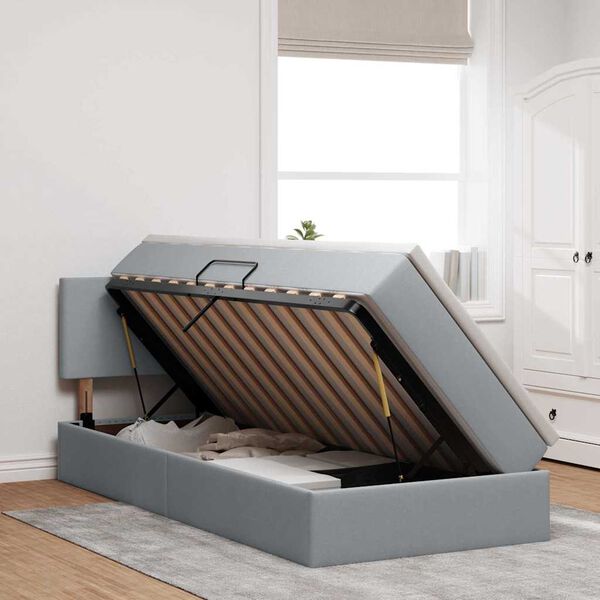 vidaXL Легло с място за съхранение и LED с LED Светлосиво 90 x 200 cm