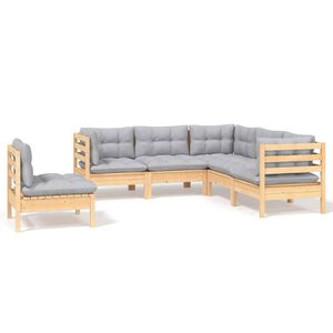 vidaXL Градински лаундж комплект със сиви възглавници, 5 части, бор