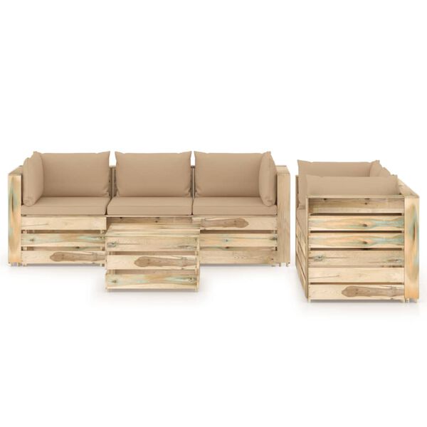 vidaXL Градински комплект от 6 части с възглавници зелена импрегнация