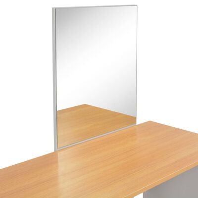 vidaXL Тоалетка с огледало и табуретка, сива, 104x45x131 см