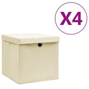 vidaXL Кутии за съхранение с капаци 4 бр 28x28x28 см кремави