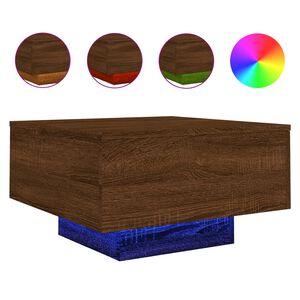 vidaXL Маса за кафе с LED осветление, кафяв дъб, 55x55x31 см