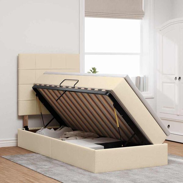 vidaXL Легло с място за съхранение и матрак Кремав 100 x 200 cm