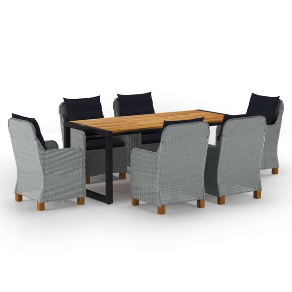 vidaXL Градински трапезен комплект, 7 части, светлосив