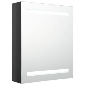 vidaXL LED шкаф с огледало за баня, сияйно черно, 50x14x60 см
