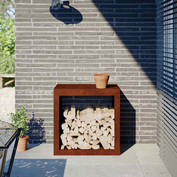 vidaXL Стойка за дърва за огрев 60x40x60 cm Патинираща стомана