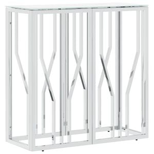 vidaXL Конзолна маса сребро 70x30x70 см неръждаема стомана и стъкло