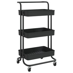 vidaXL Кухненска количка на 3 нива, черна, 42x35x85 см, желязо и ABS