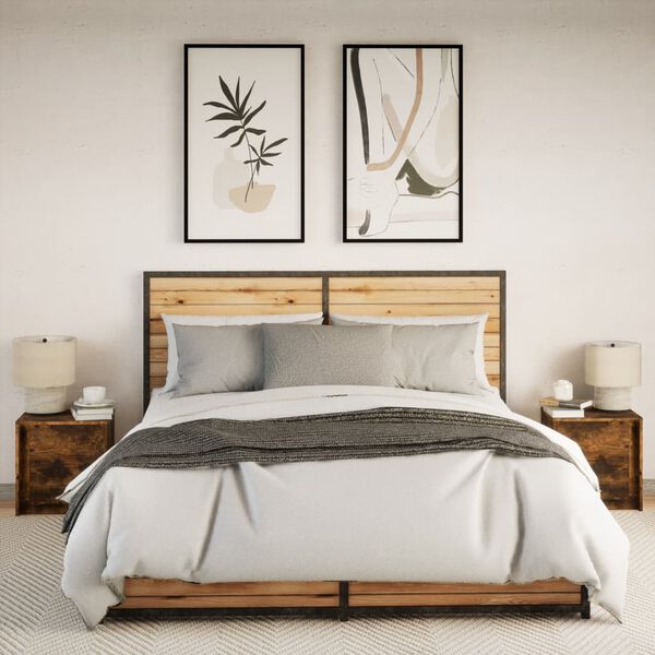 vidaXL Нощни шкафчета с LED, 2 бр, Опушен дъб, инженерно дърво