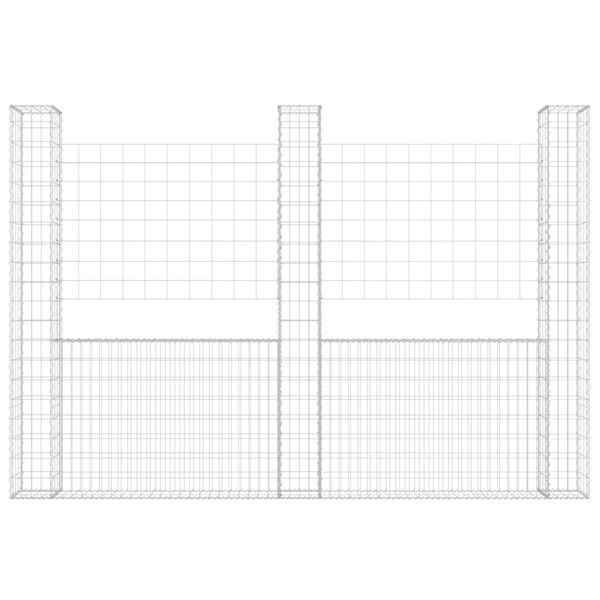 vidaXL U-образна габионна кошница с 3 стълба, желязо, 260x20x200 см