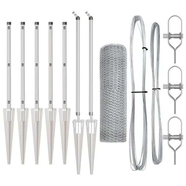 vidaXL Оградa с колчета Сребрист 0.4 x 10 м Покрит със PVC стомана