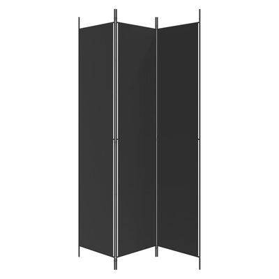 vidaXL Параван за стая, 3 панела, черен, 150x220 см, плат