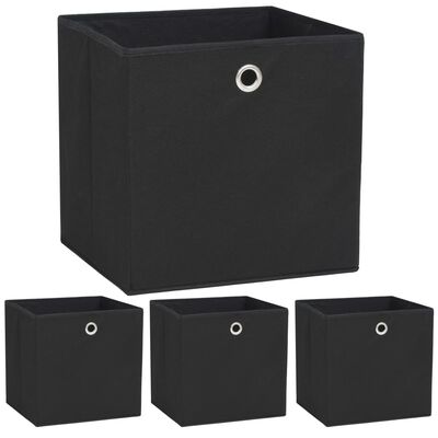 vidaXL Кутии за съхранение, 4 бр, нетъкан текстил, 32x32x32 см, черни