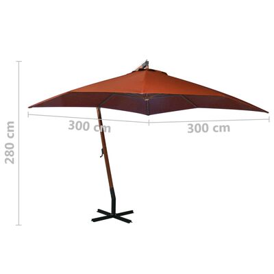 vidaXL Висящ чадър с прът, теракота, 3x3 м, чам масив