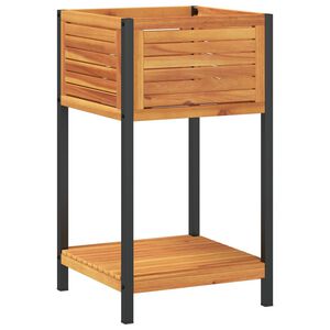 vidaXL Градинска кашпа с рафт 45x45x80 см масивна акация и стомана