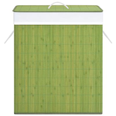 vidaXL Бамбуков кош за пране с една секция, зелен, 83 л