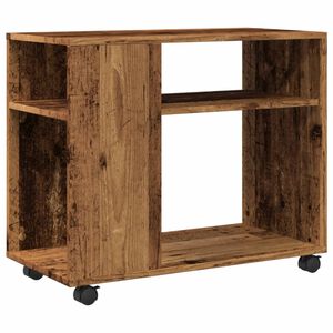 vidaXL Странична маса с колела старо дърво 70x35x60 см инженерно дърво